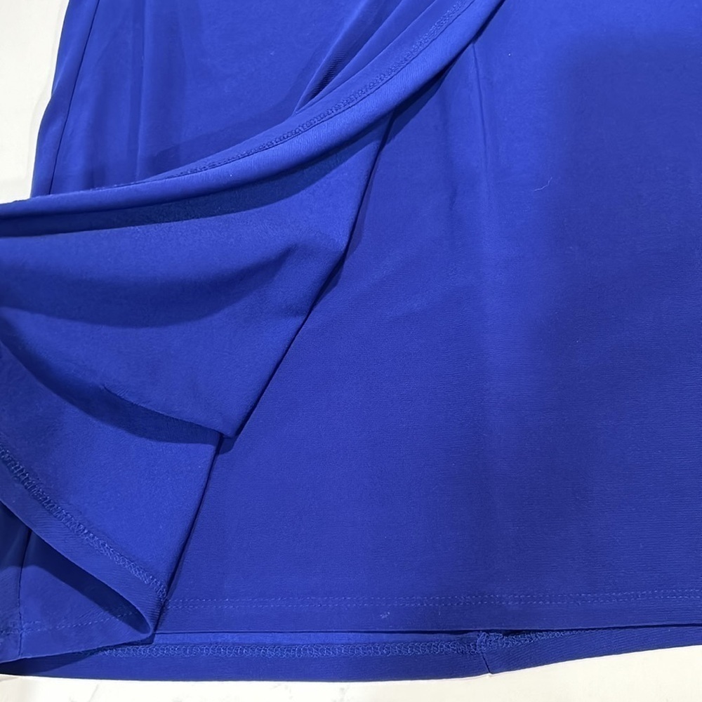 Lauren by Ralph Lauren Faux Wrap Midi Ruching Blue Round Neck 3/4 Sleeves Size 4 - Picture 10 of 13